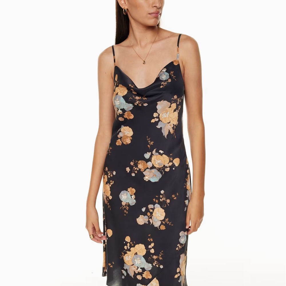 Aritzia Wilfred Floral Cowneck Slip Dress - light green